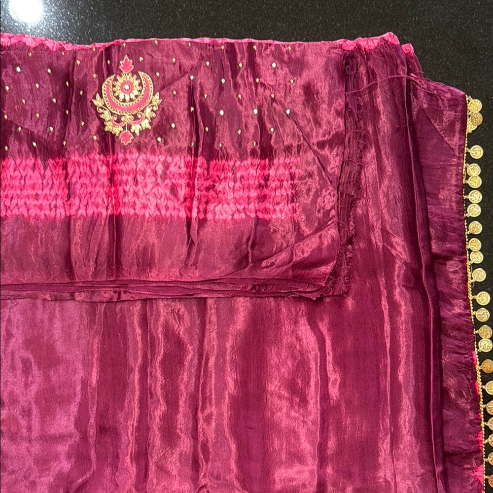 Elegant Maroon and Pink Gaji Silk Saree